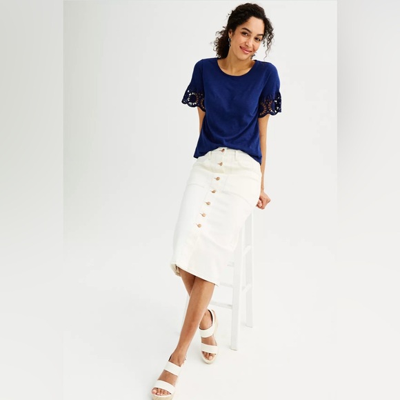 NWOT Sonoma Women’s Good for Life Midi Cream Button Skirt Sz 12 - Picture 2 of 5